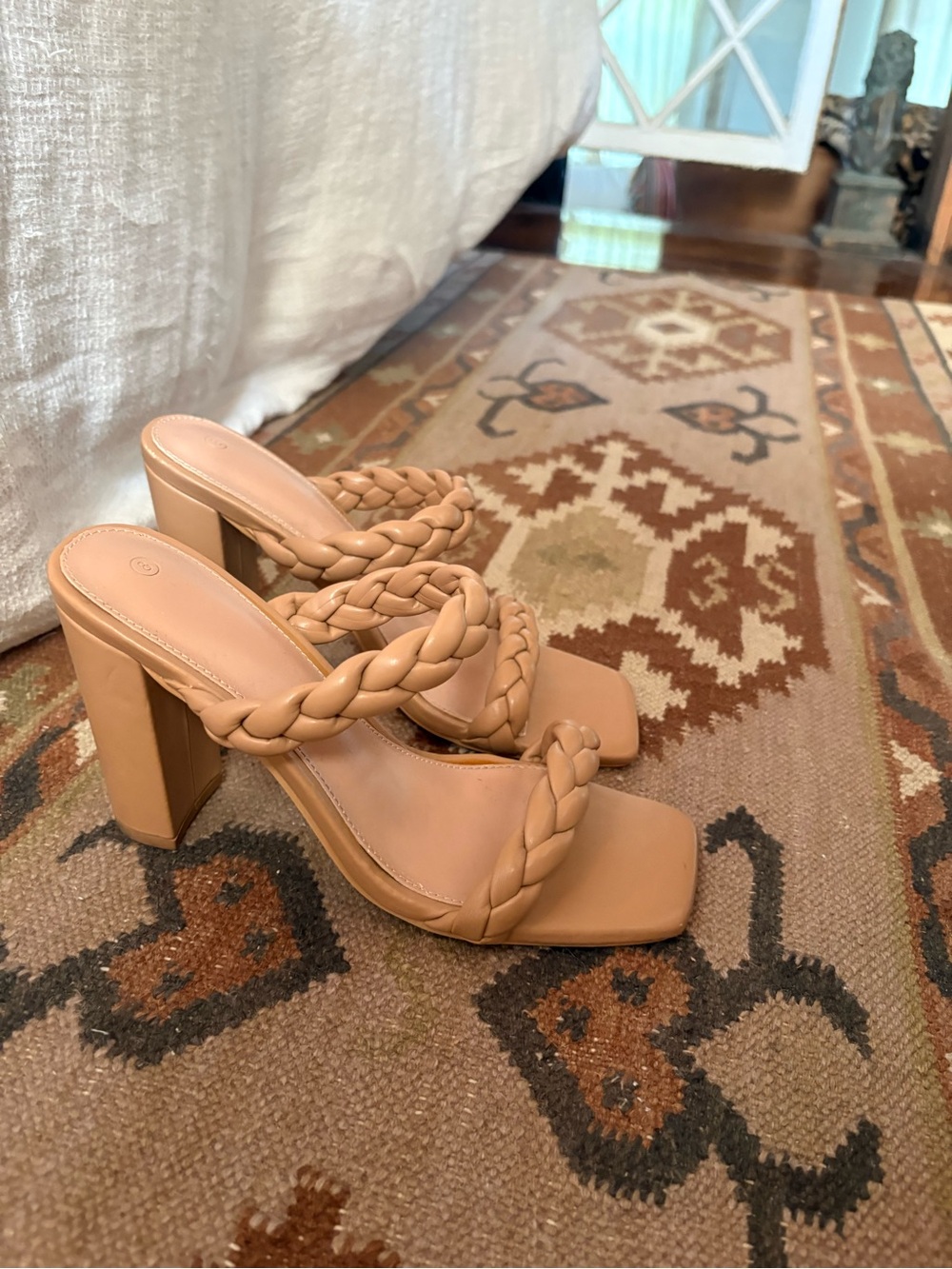 Braided Strap High Heel Mule in Tan